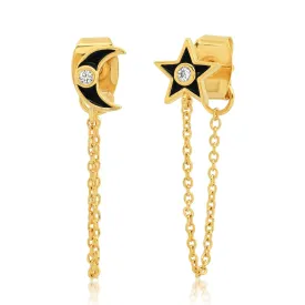 Moon And Star Chain Earrings