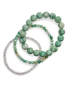 Natural Jade & White Howlite Stretch Bracelet Set of 3