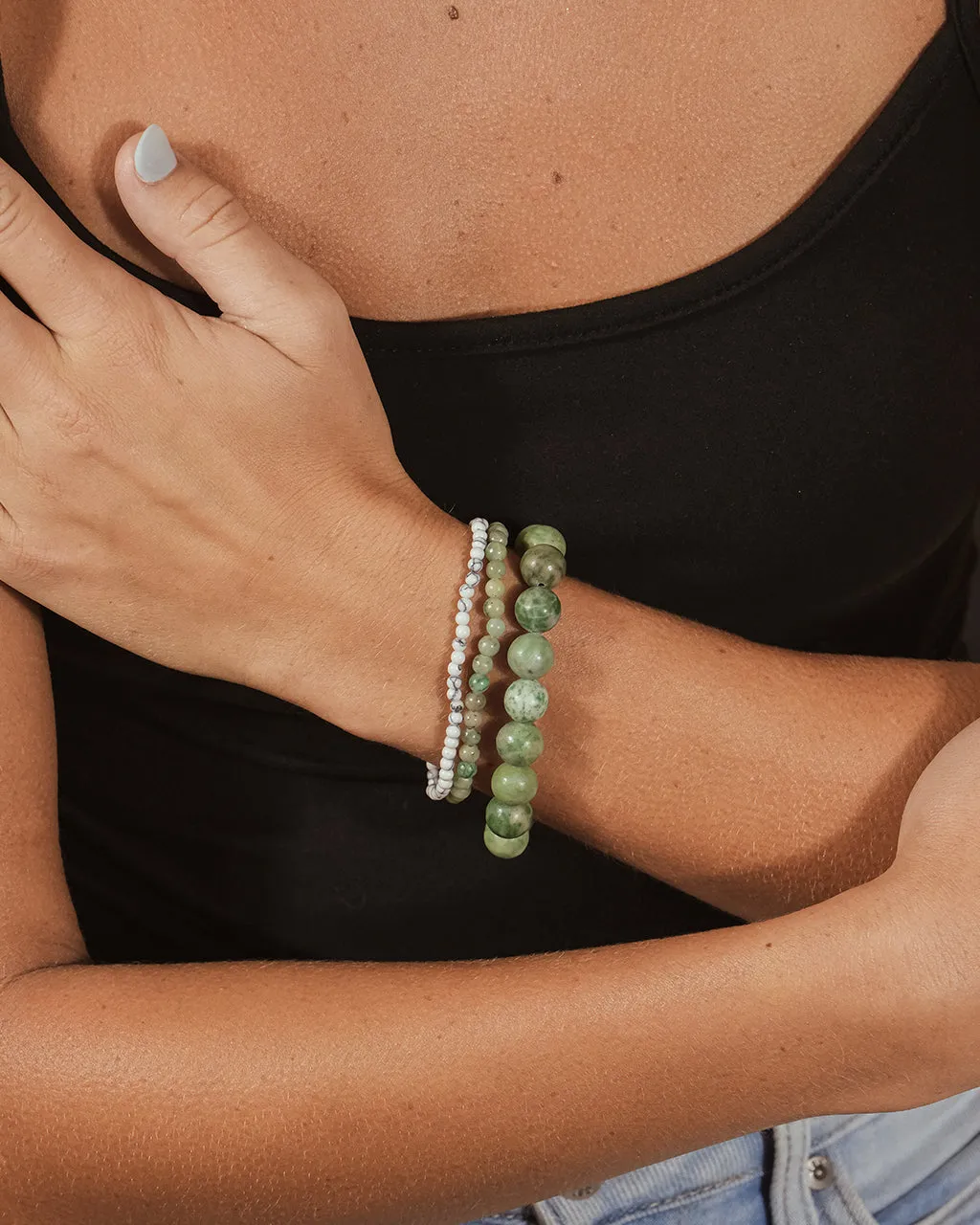 Natural Jade & White Howlite Stretch Bracelet Set of 3