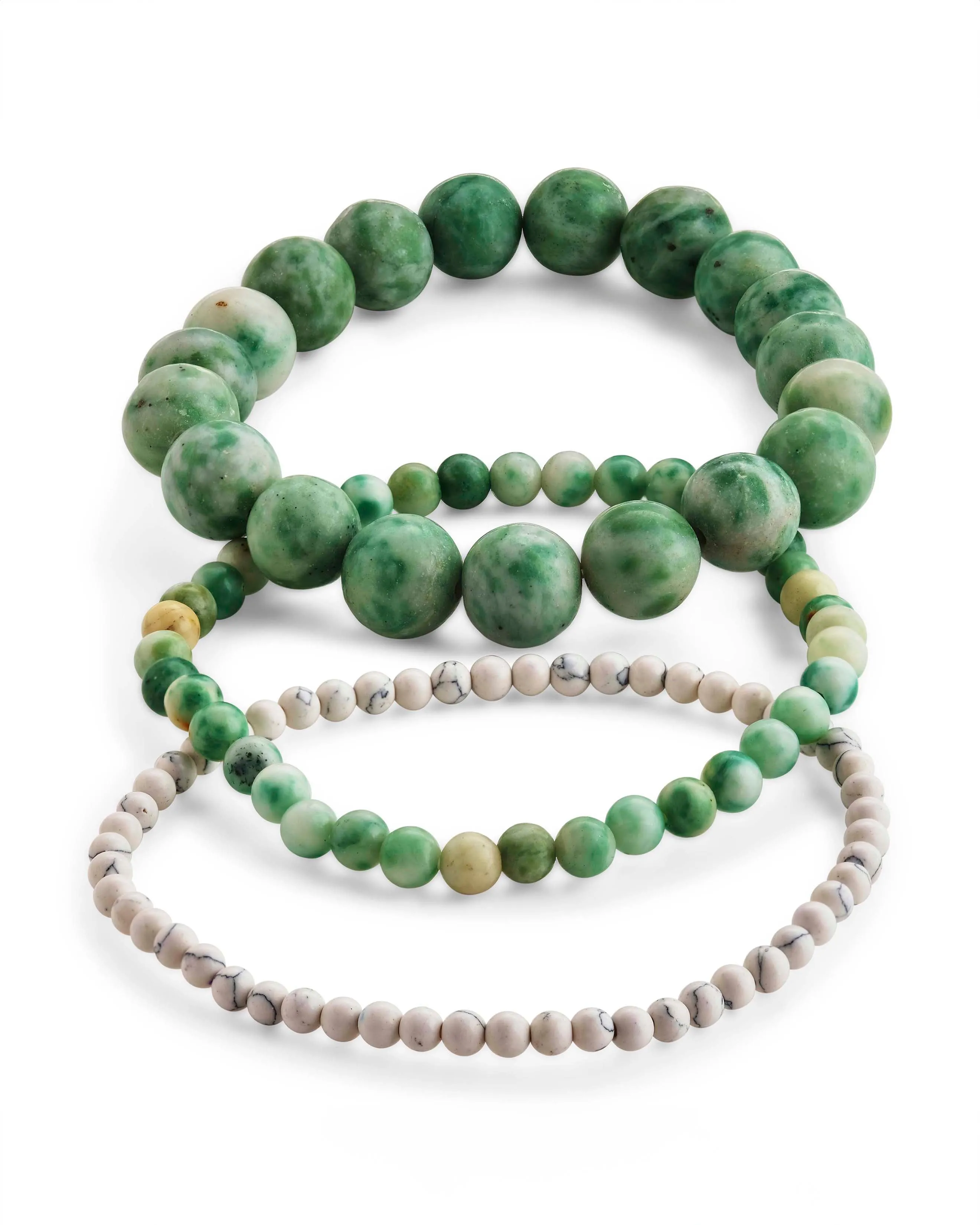 Natural Jade & White Howlite Stretch Bracelet Set of 3