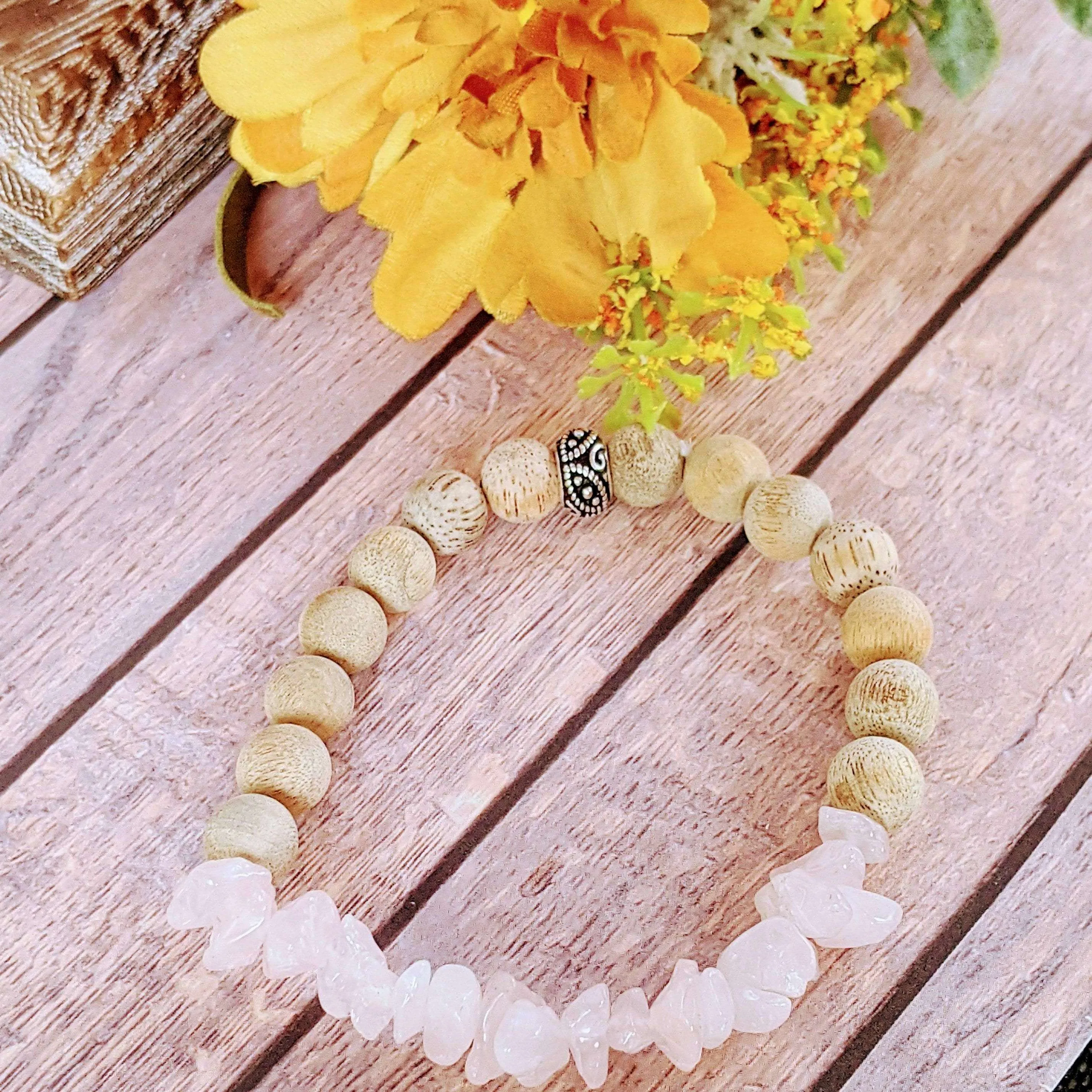Natural Rose Quartz Gemstone Chip Diffuser-Love & Compassion Bracelet