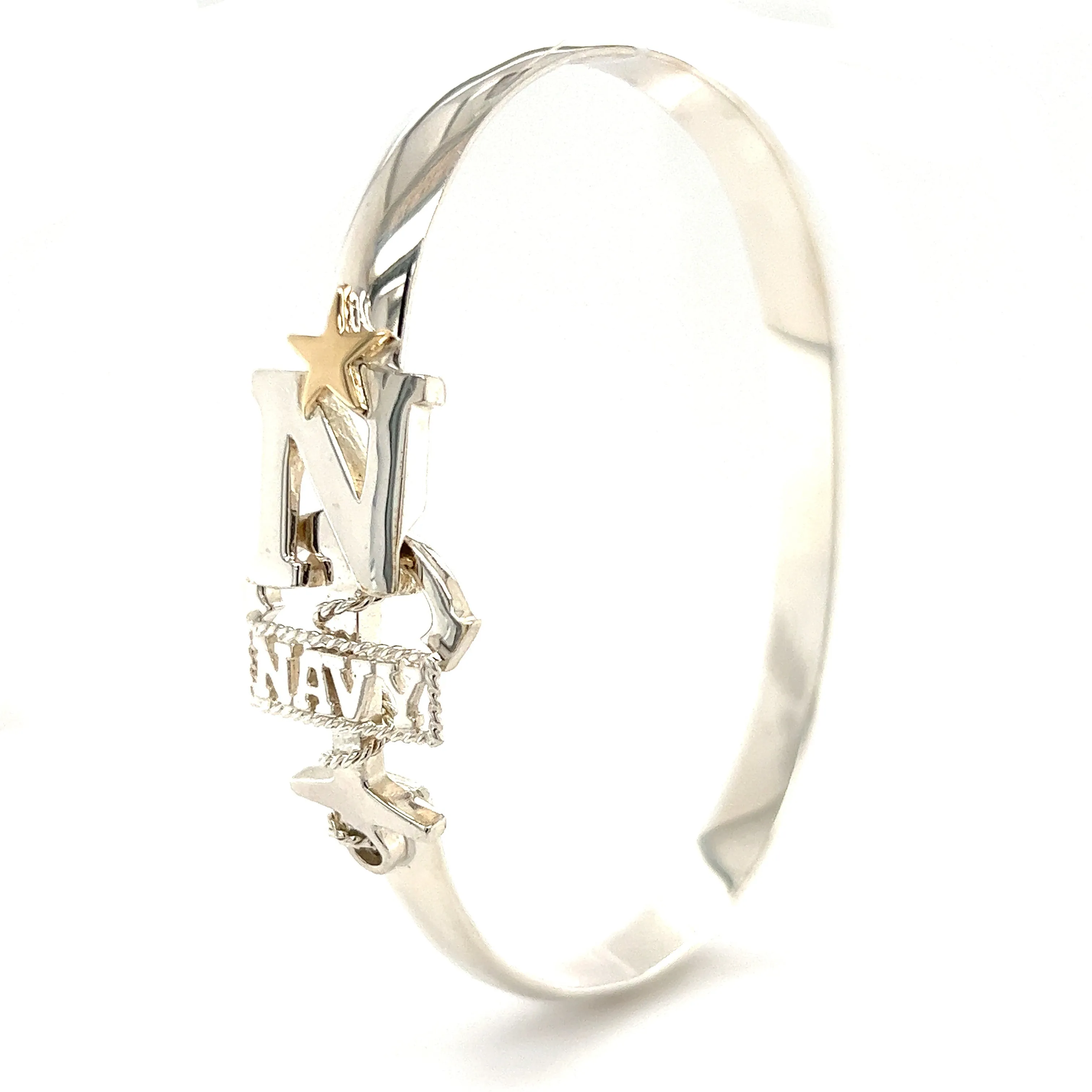 Navy 6mm Bangle Bracelet with 14K Yellow Gold Star in Sterling Silver
