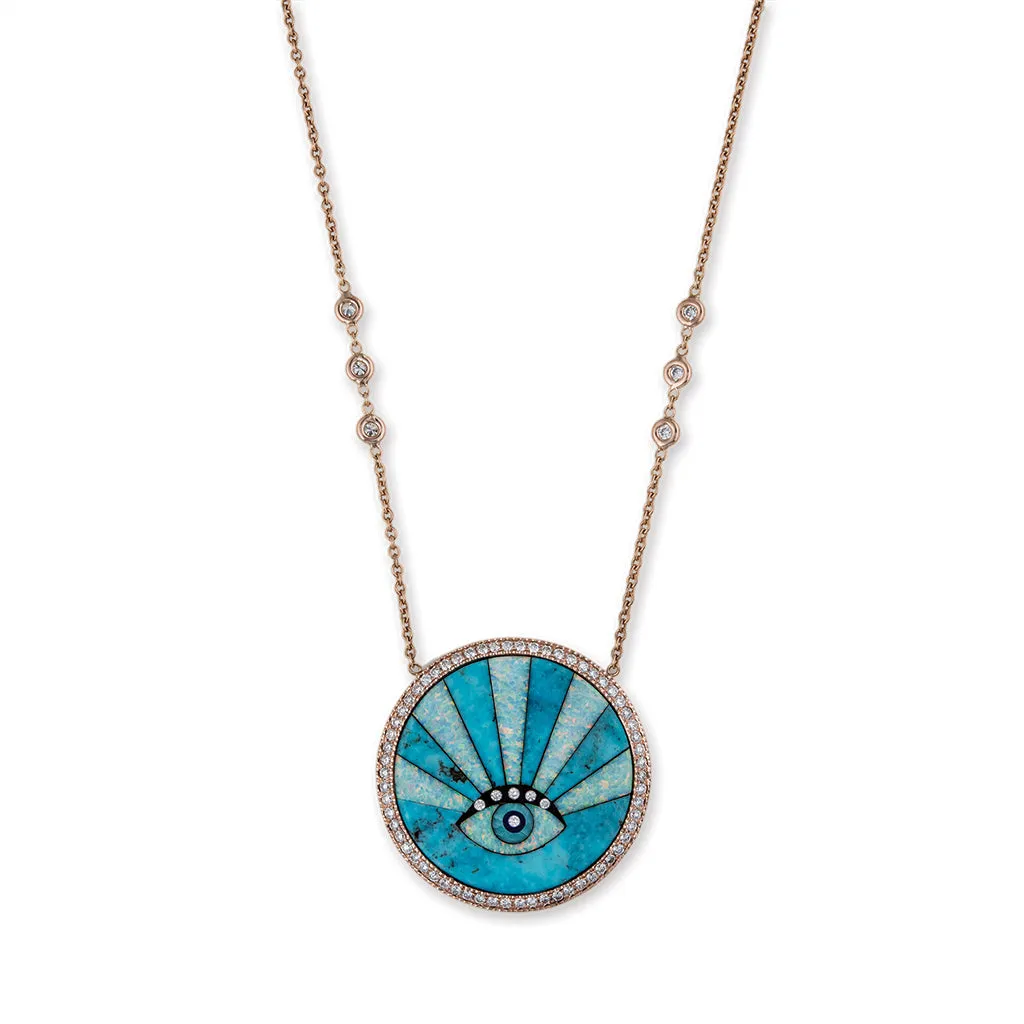 OPAL RAYS TURQUOISE DIAMOND EYE BURST INLAY NECKLACE