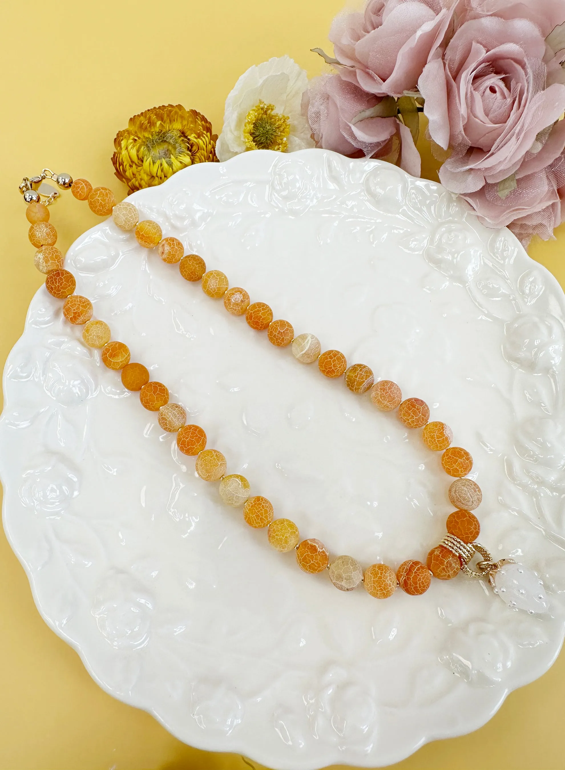 Orange Agate With Strawberry Pendant Necklace JN010