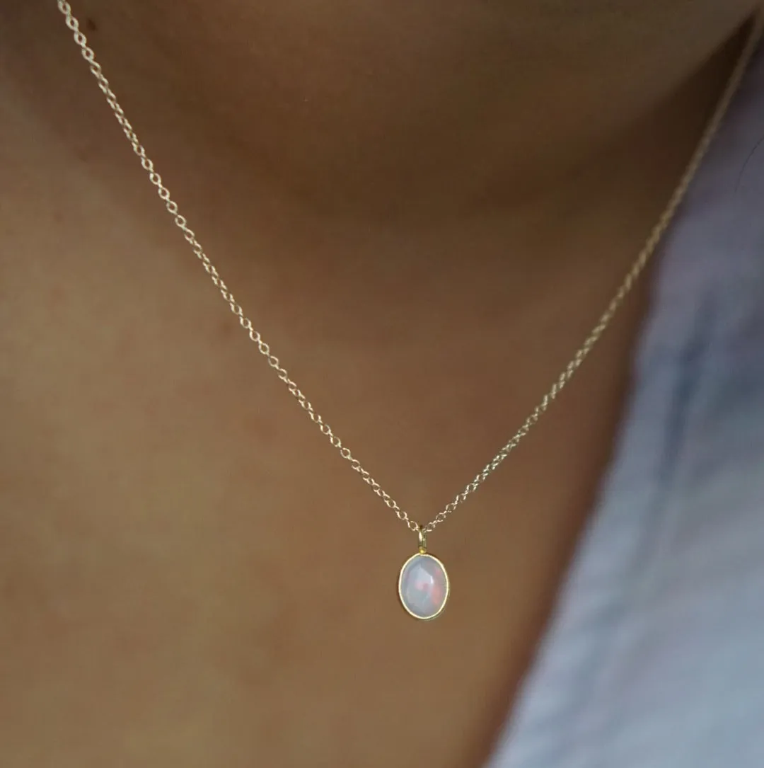 Oval Opal Pendant Necklace - Solid 14kt