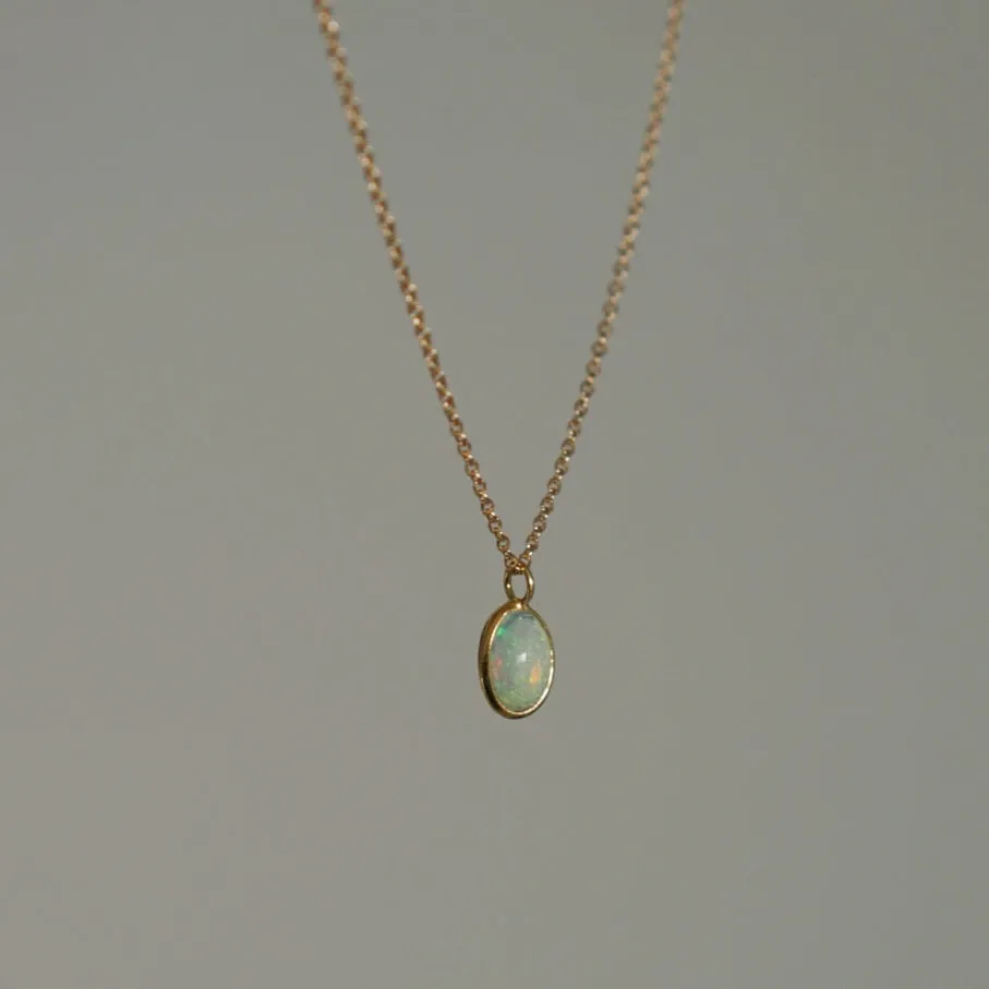 Oval Opal Pendant Necklace - Solid 14kt