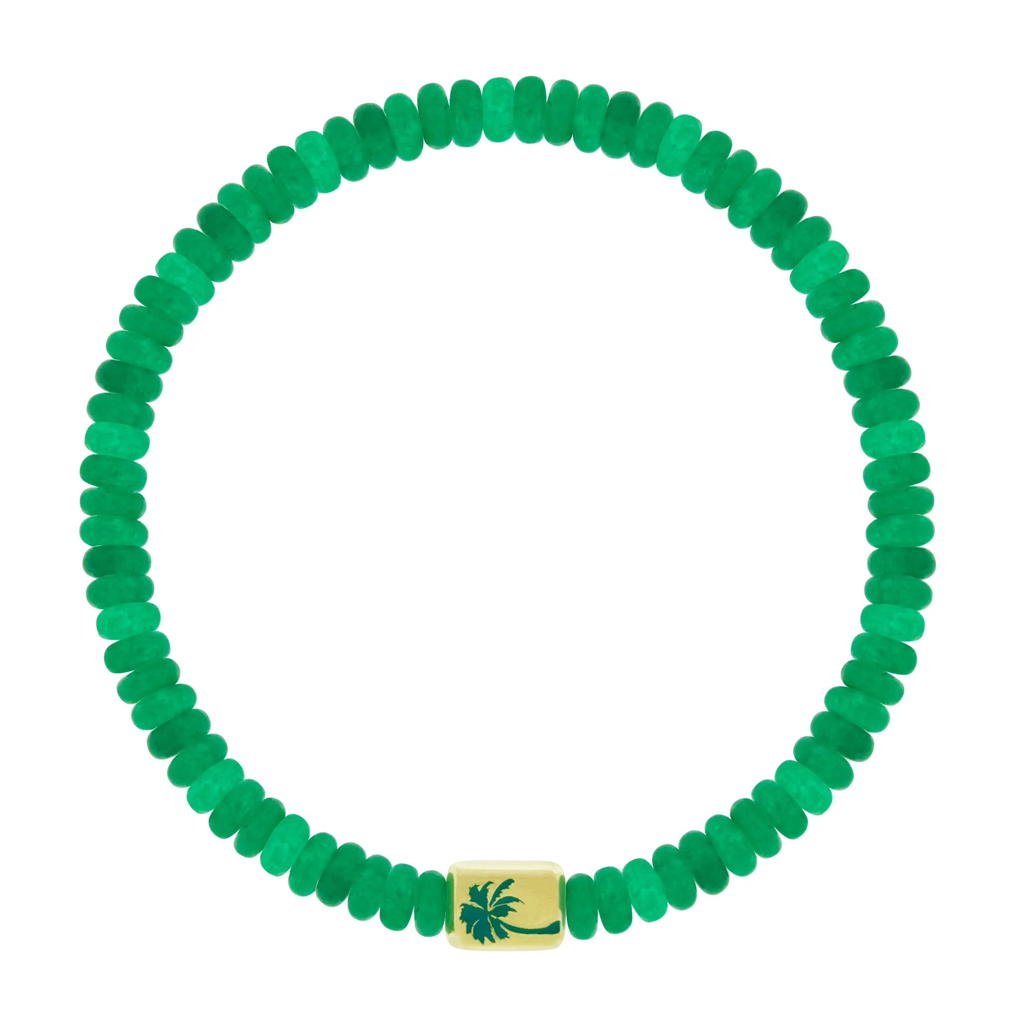 PALM TREE Ingot on Green Jade Bead Bracelet