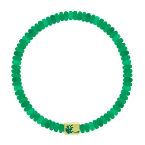 PALM TREE Ingot on Green Jade Bead Bracelet