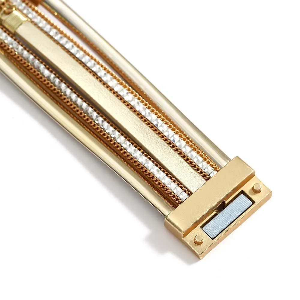 'Pearl' Charm & Rhinestones Cuff Bracelet - gold