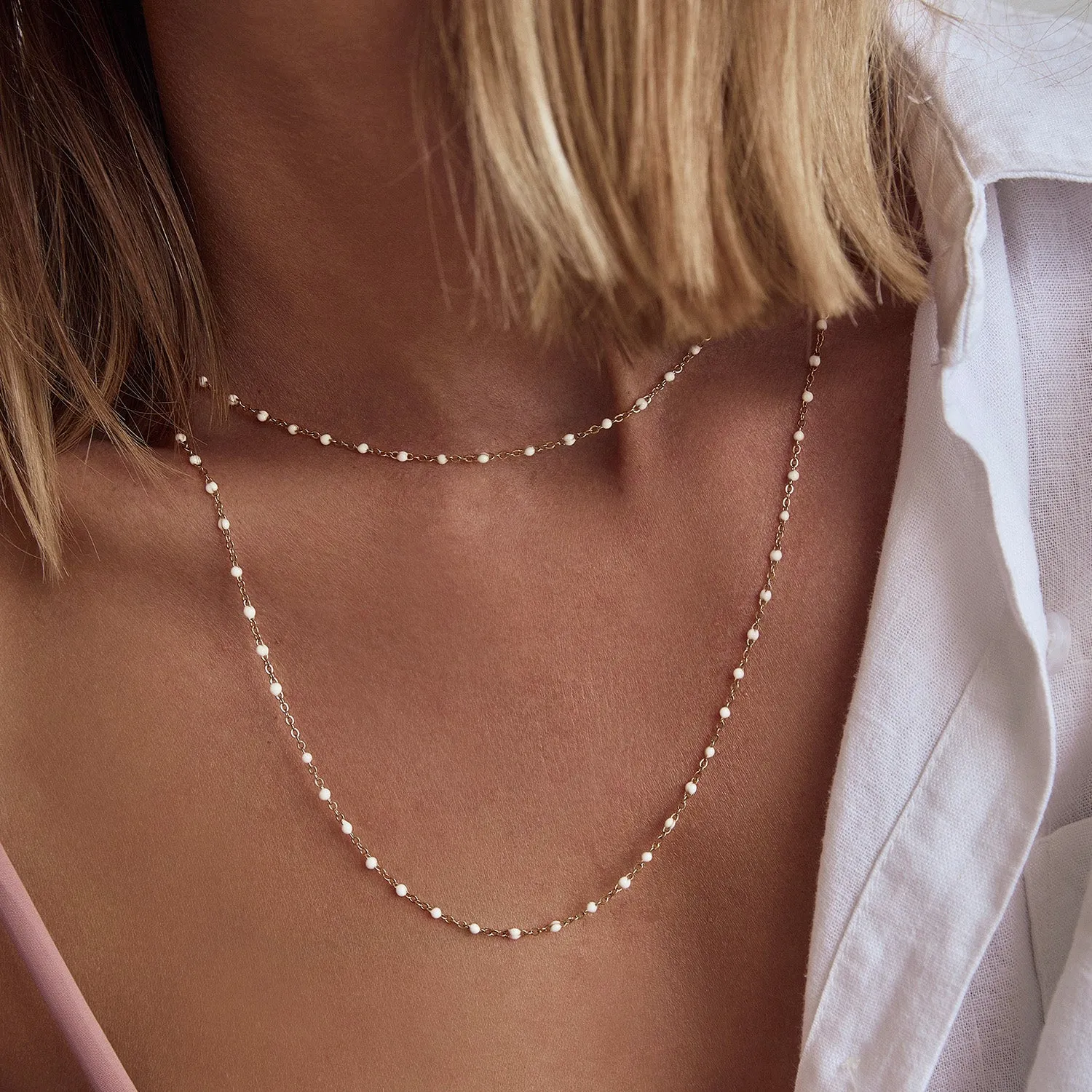 Peggy Gold and Enamel Necklace - Vanilla