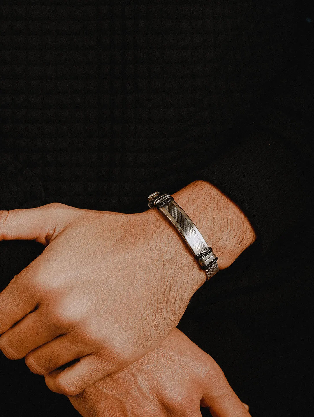 Rhodium-Plated & Black Wraparound Men Bracelet