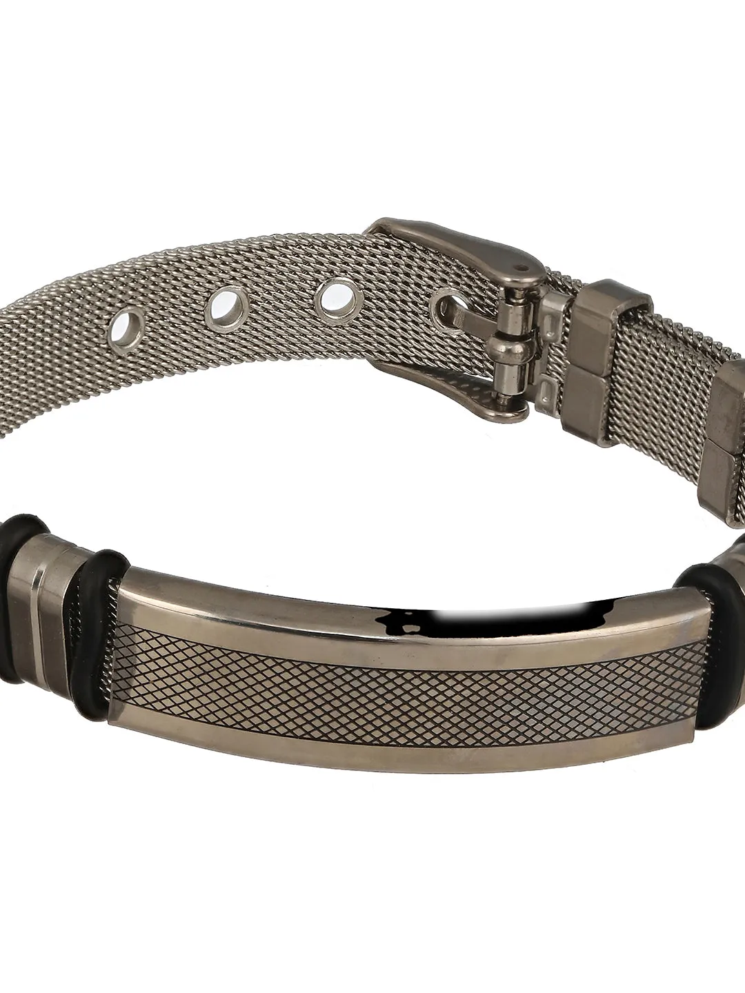 Rhodium-Plated & Black Wraparound Men Bracelet