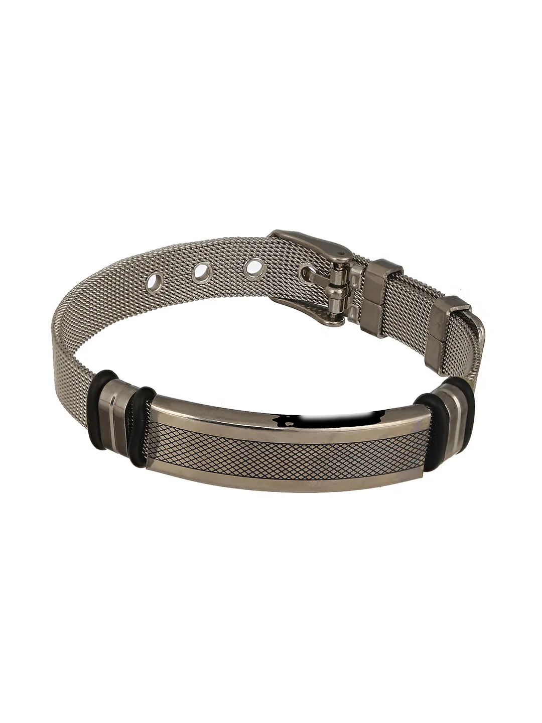 Rhodium-Plated & Black Wraparound Men Bracelet