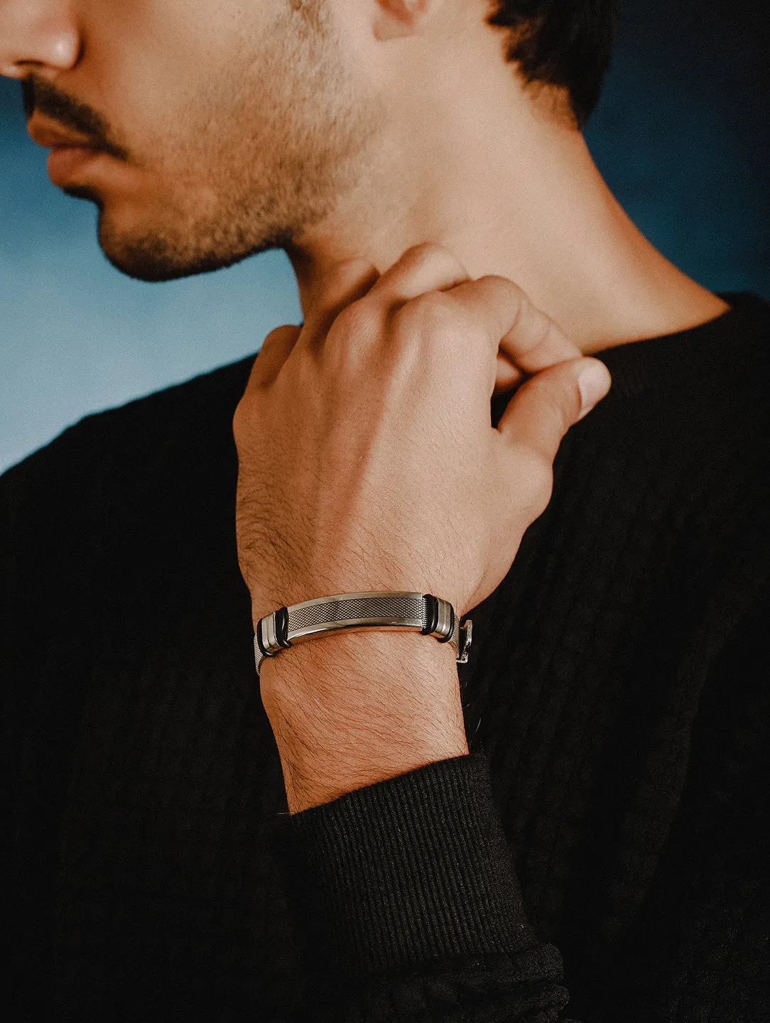 Rhodium-Plated & Black Wraparound Men Bracelet