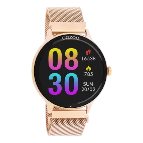Rose gold coloured OOZOO smartwatch with rose gold coloured metal mesh bracelet - Q00138