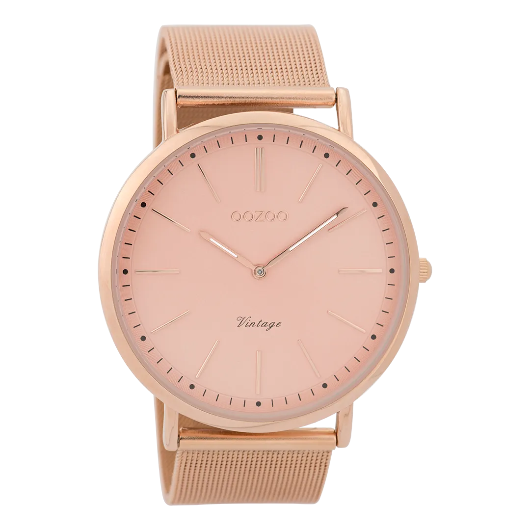 Rose gold coloured  watch with rose gold coloured metal mesh bracelet