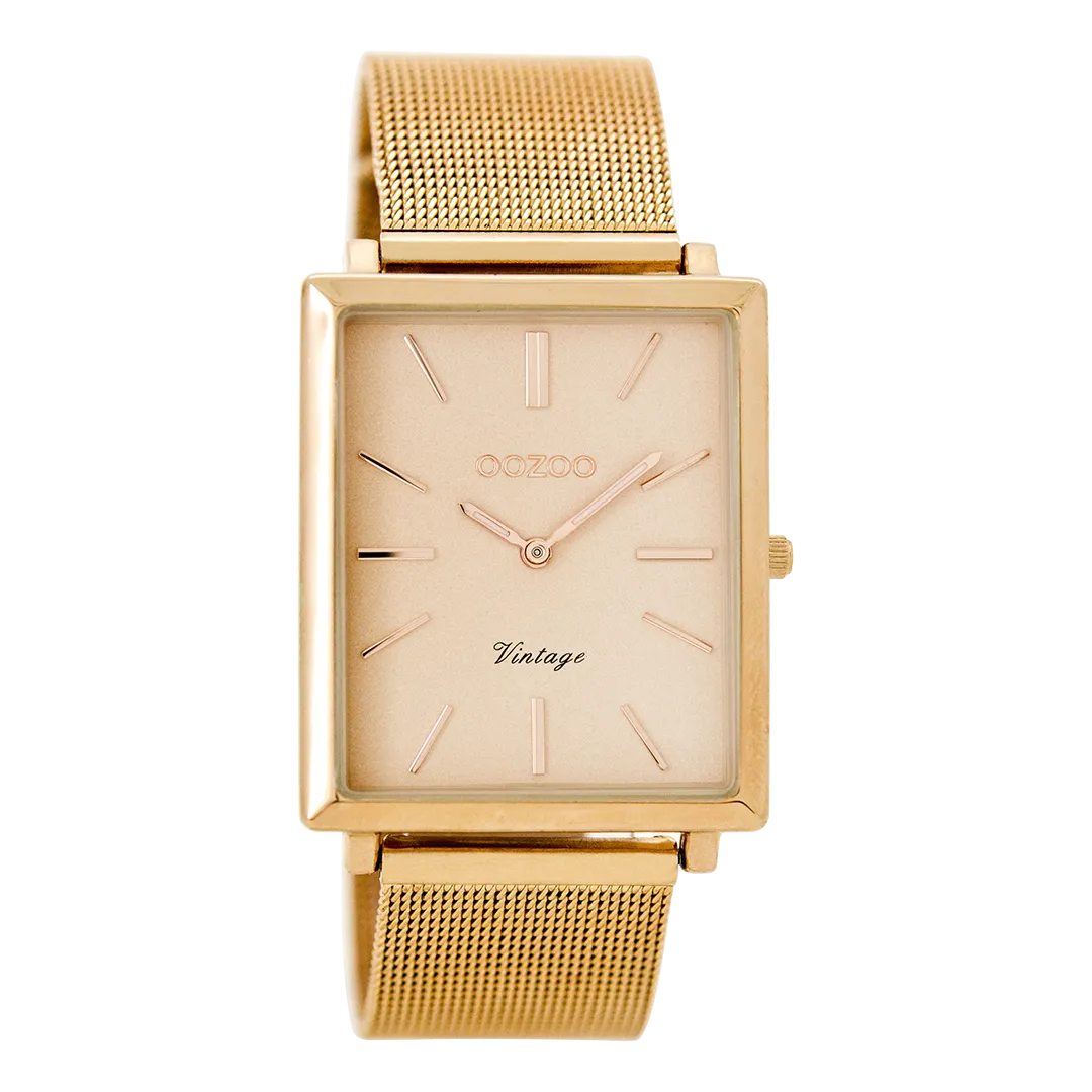 Rose gold coloured  watch with rose gold coloured metal mesh bracelet