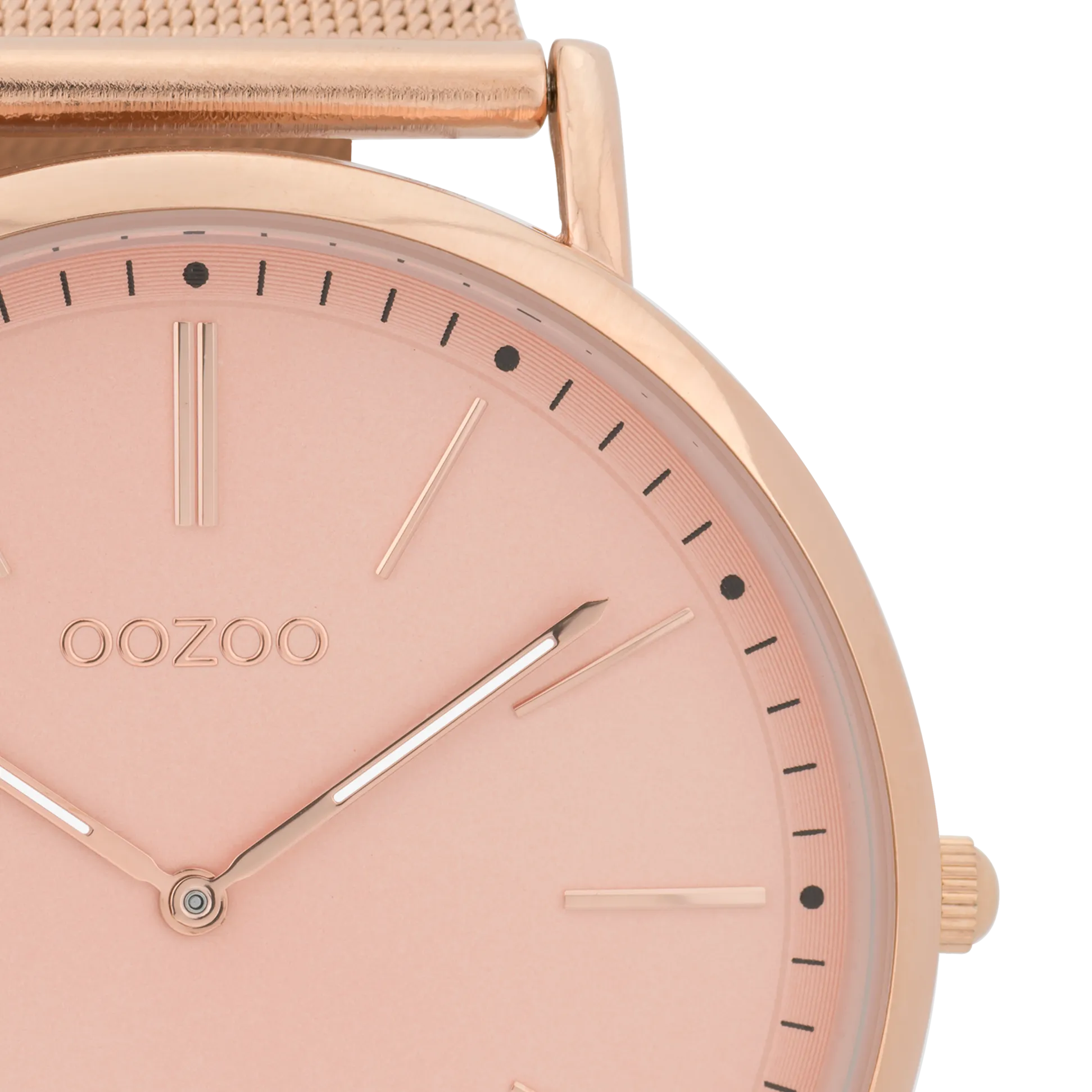 Rose gold coloured  watch with rose gold coloured metal mesh bracelet