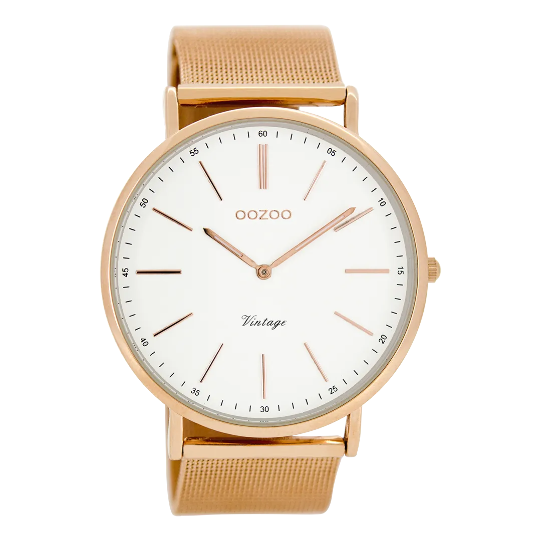 Rose gold coloured  watch with rose gold coloured metal mesh bracelet