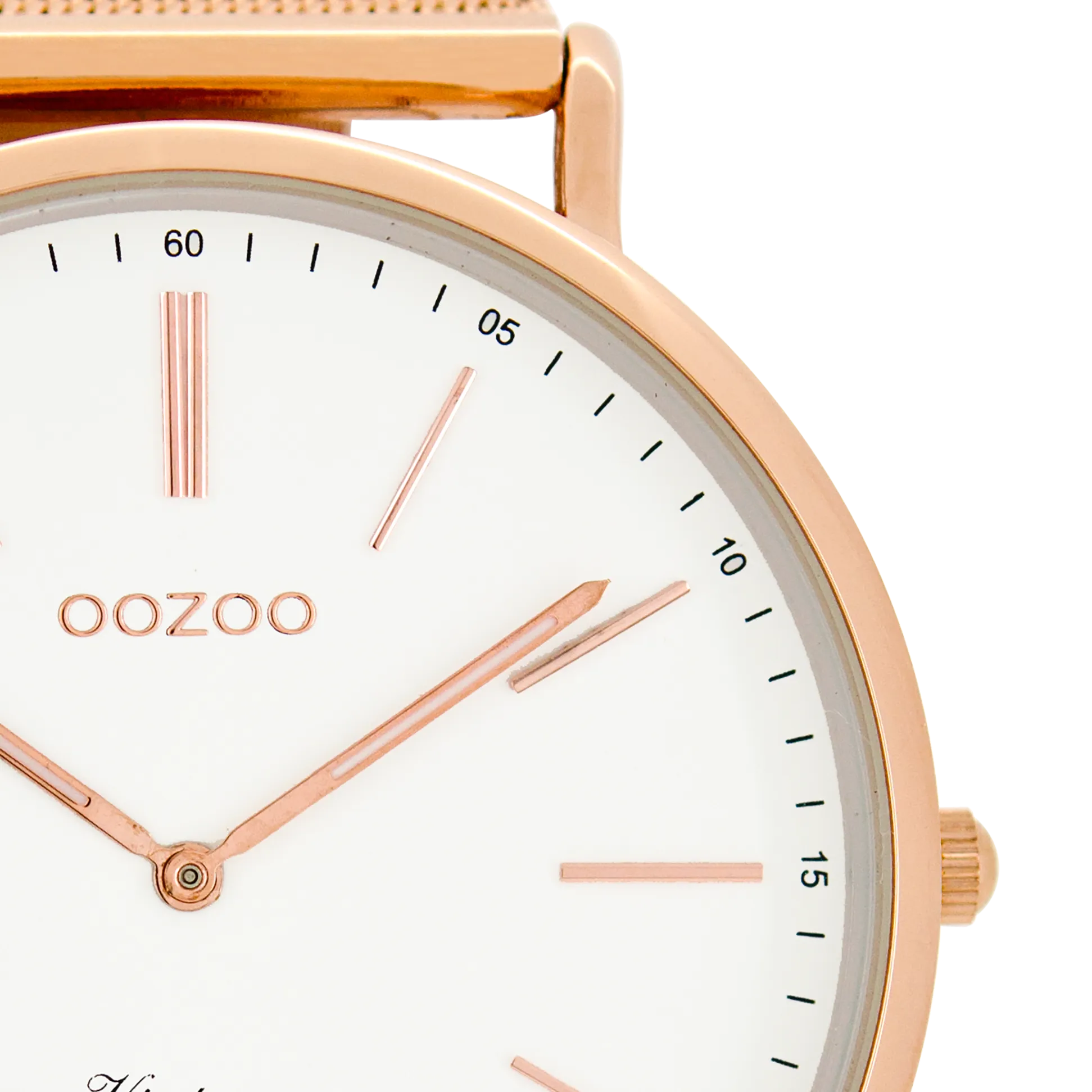 Rose gold coloured  watch with rose gold coloured metal mesh bracelet
