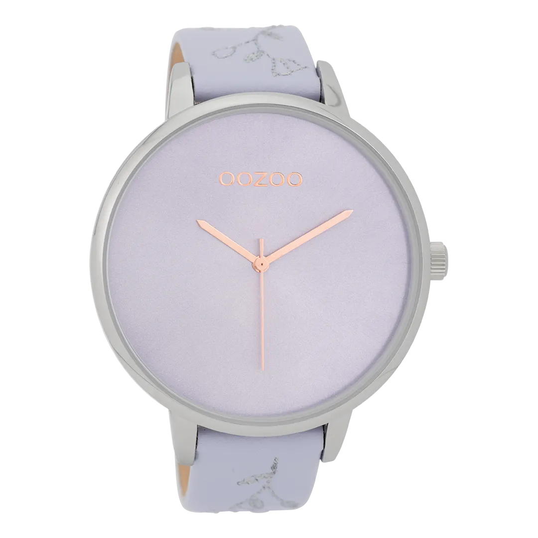 Silver coloured  watch with lilac leather strap