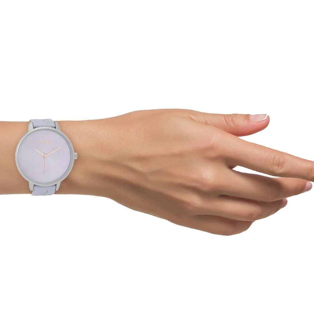 Silver coloured  watch with lilac leather strap