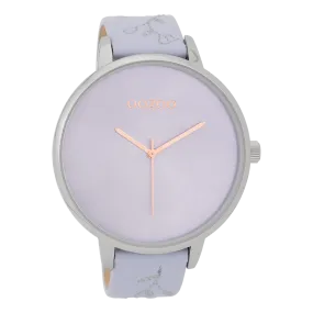 Silver coloured  watch with lilac leather strap