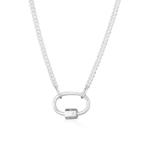 Silver Oval Carabiner Curb Chain Necklace