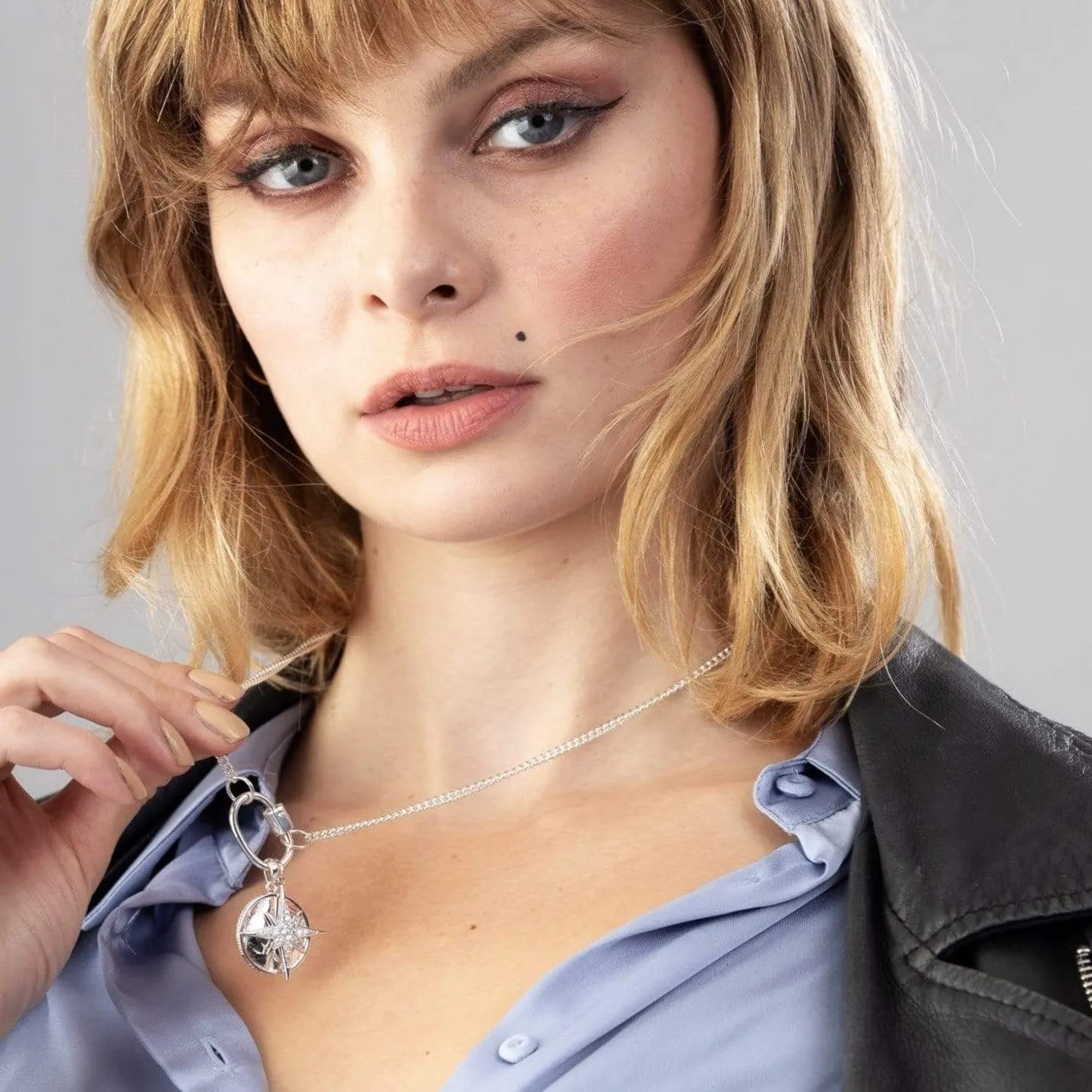 Silver Oval Carabiner Curb Chain Necklace