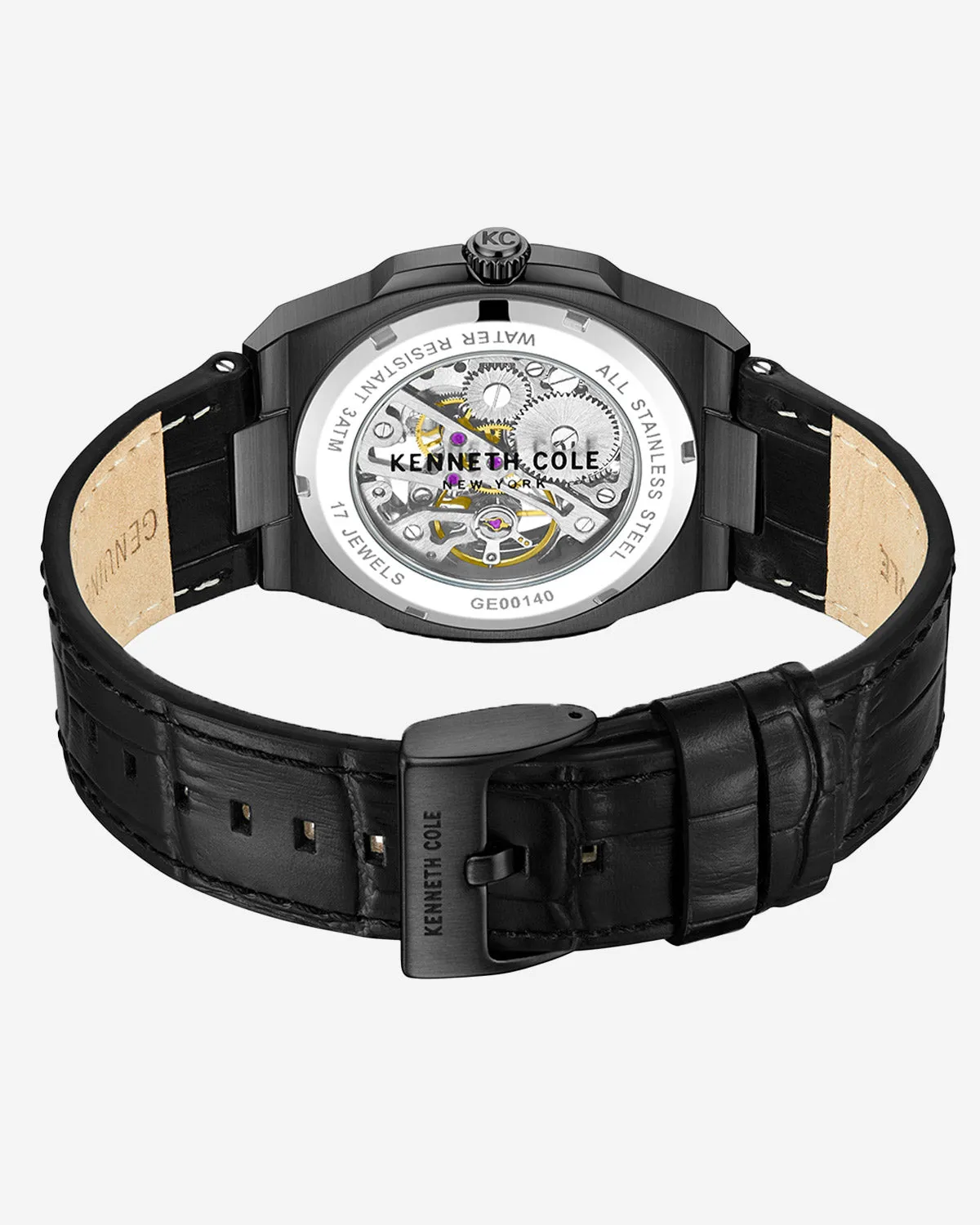 Skeleton Mechanical Two-Tone Leather Strap Watch