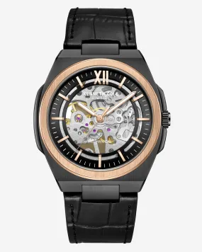 Skeleton Mechanical Two-Tone Leather Strap Watch