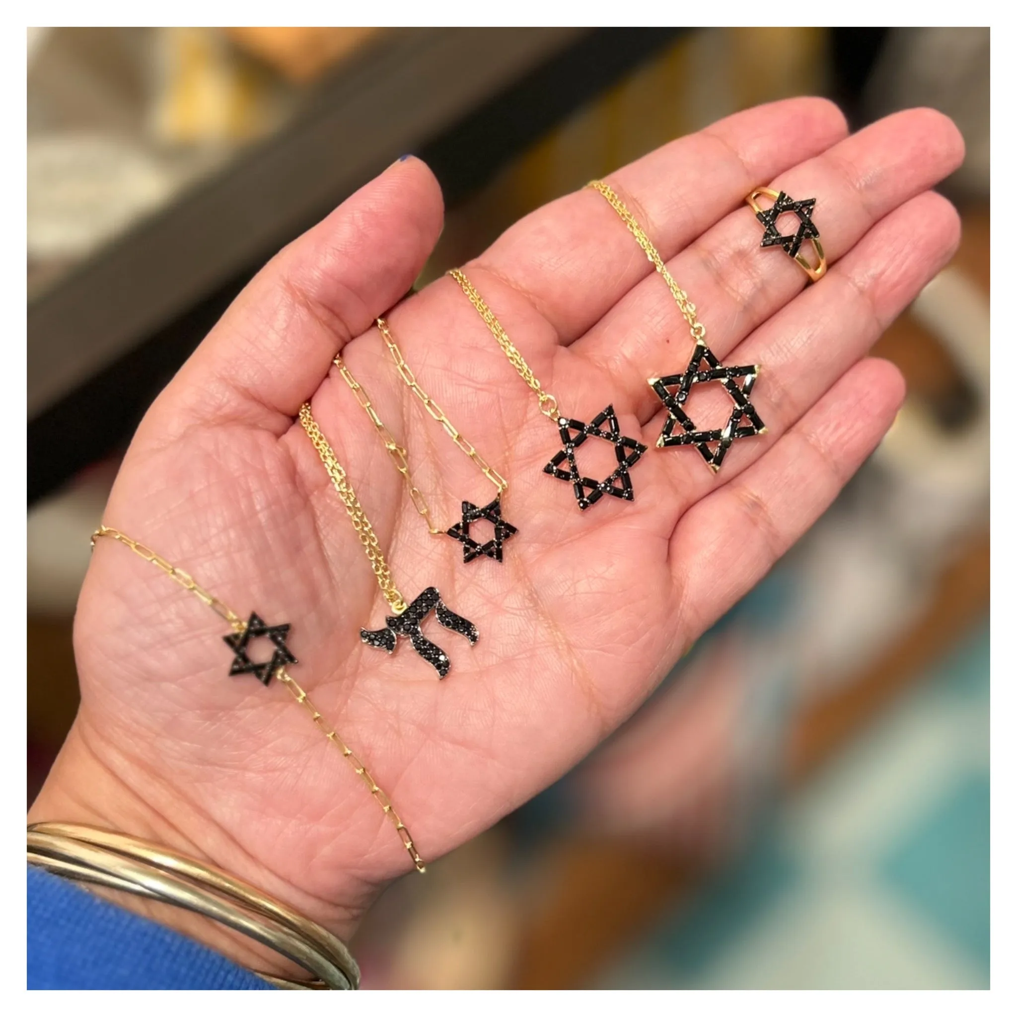 Small Nessa Pave Magen David Paperclip Bracelet