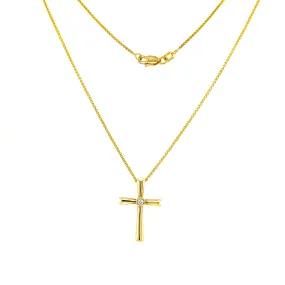 Solitaire Cross Necklace with One Diamond in 14K and 10K Yellow Gold