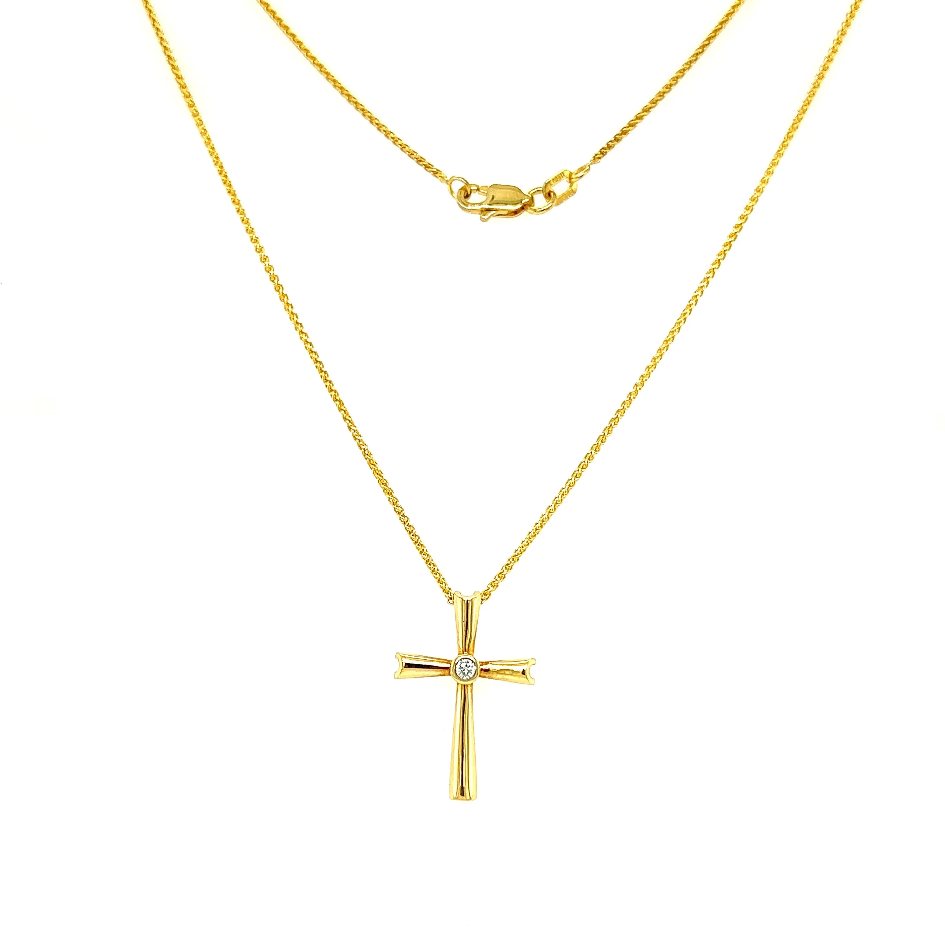 Solitaire Cross Necklace with One Diamond in 14K and 10K Yellow Gold