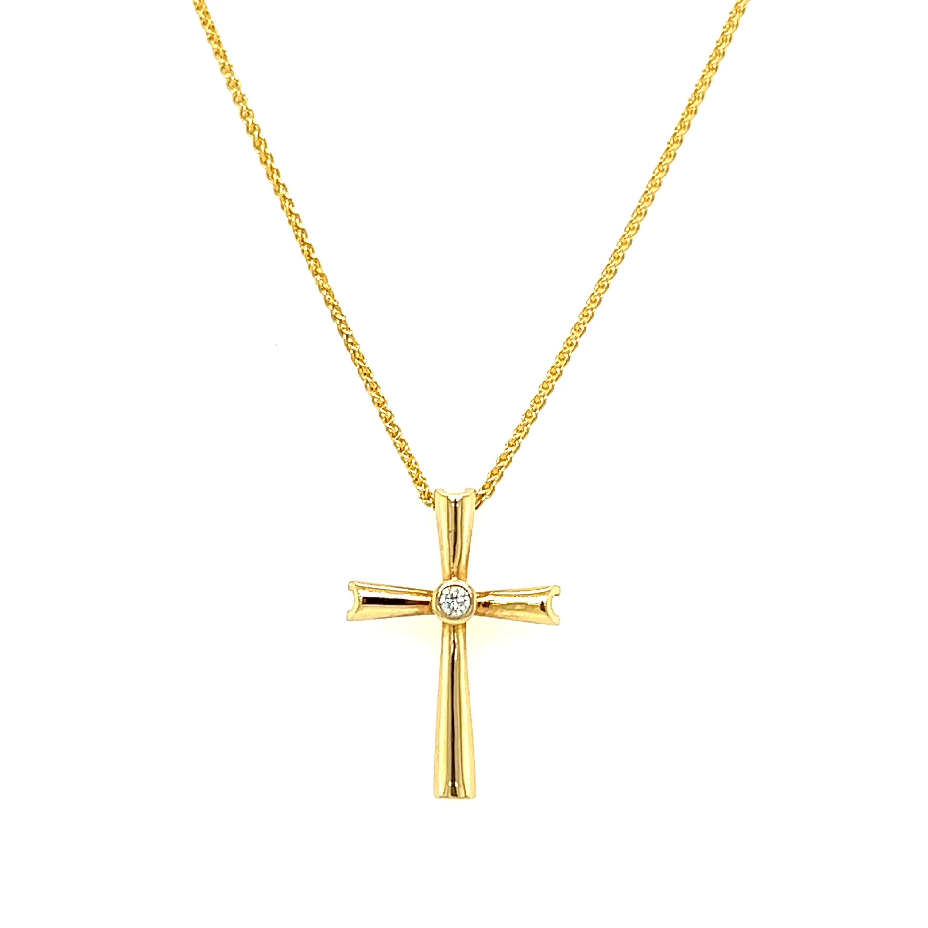 Solitaire Cross Necklace with One Diamond in 14K and 10K Yellow Gold