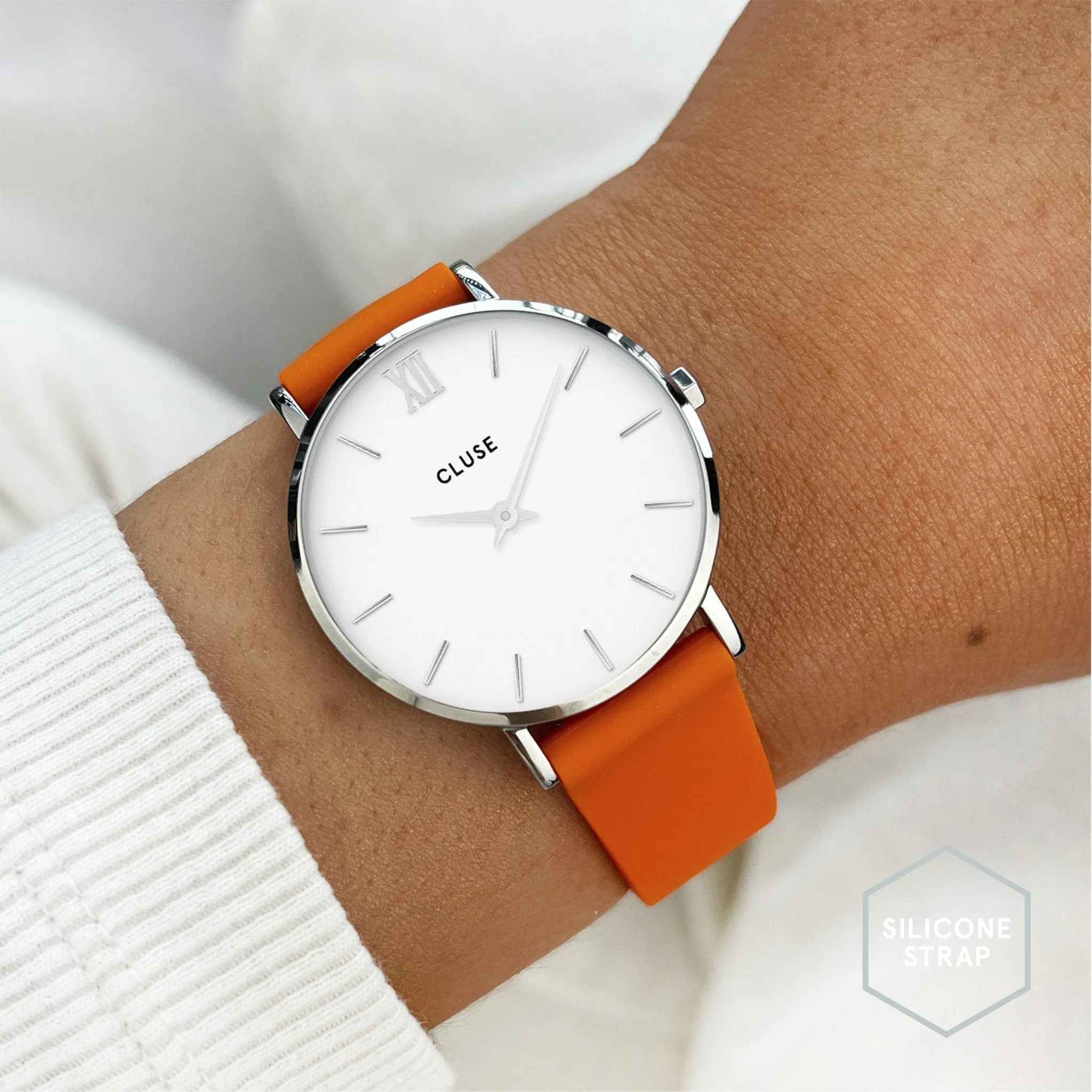 Strap 16 mm Silicone Orange, Silver Colour