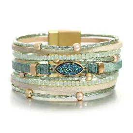 'Talei' Charm and Beads Cuff Bracelet - green