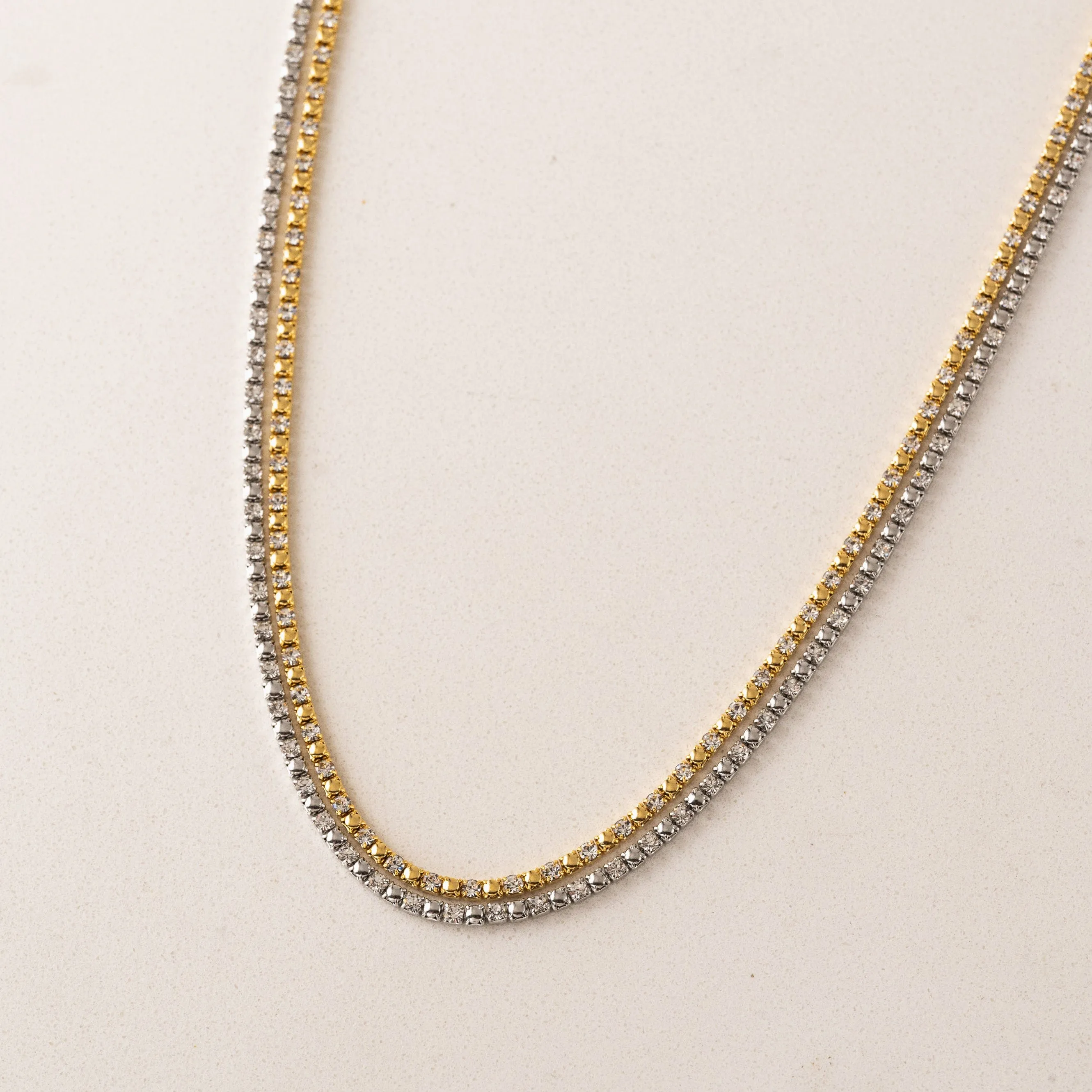Tennis Mixed Metal Double Necklace