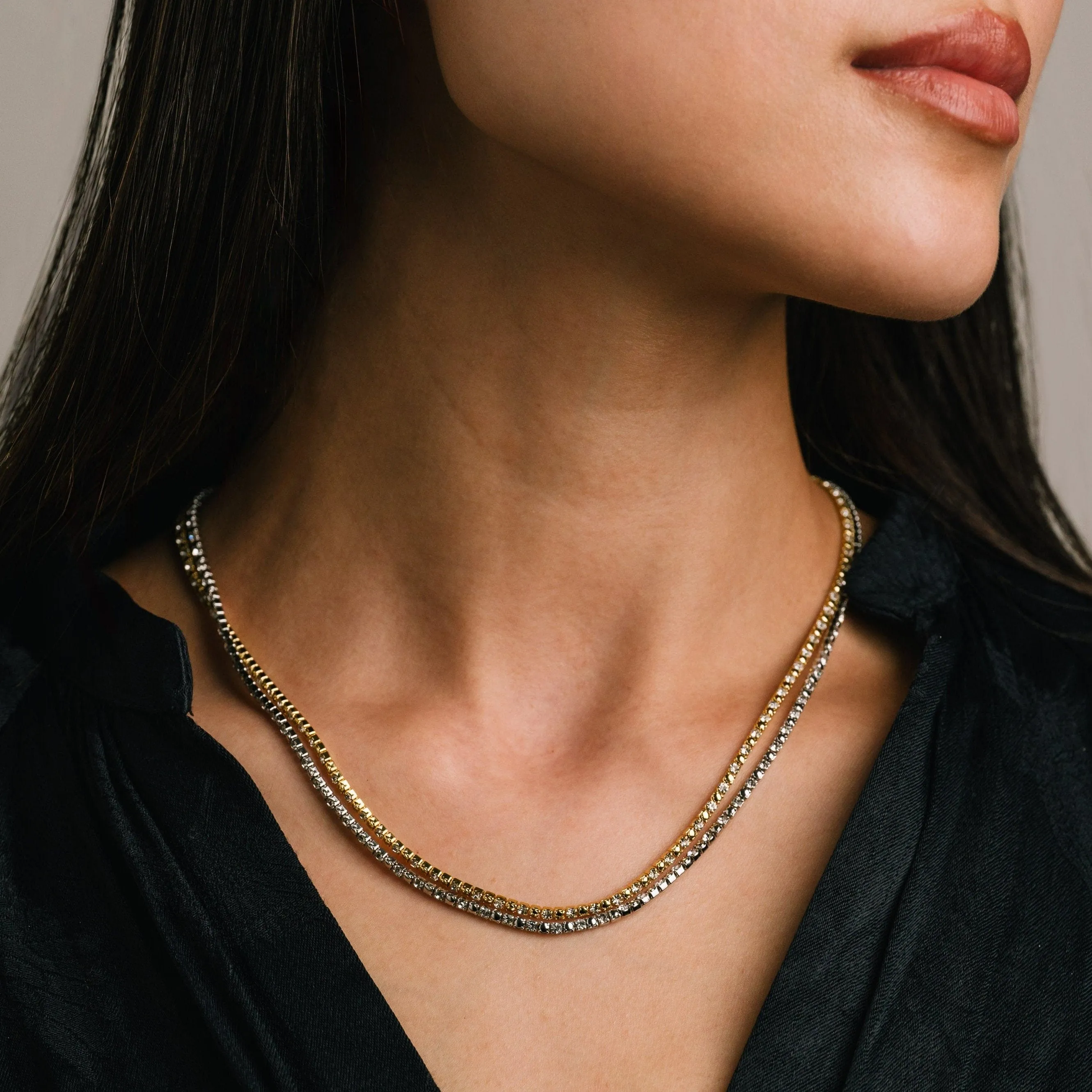 Tennis Mixed Metal Double Necklace