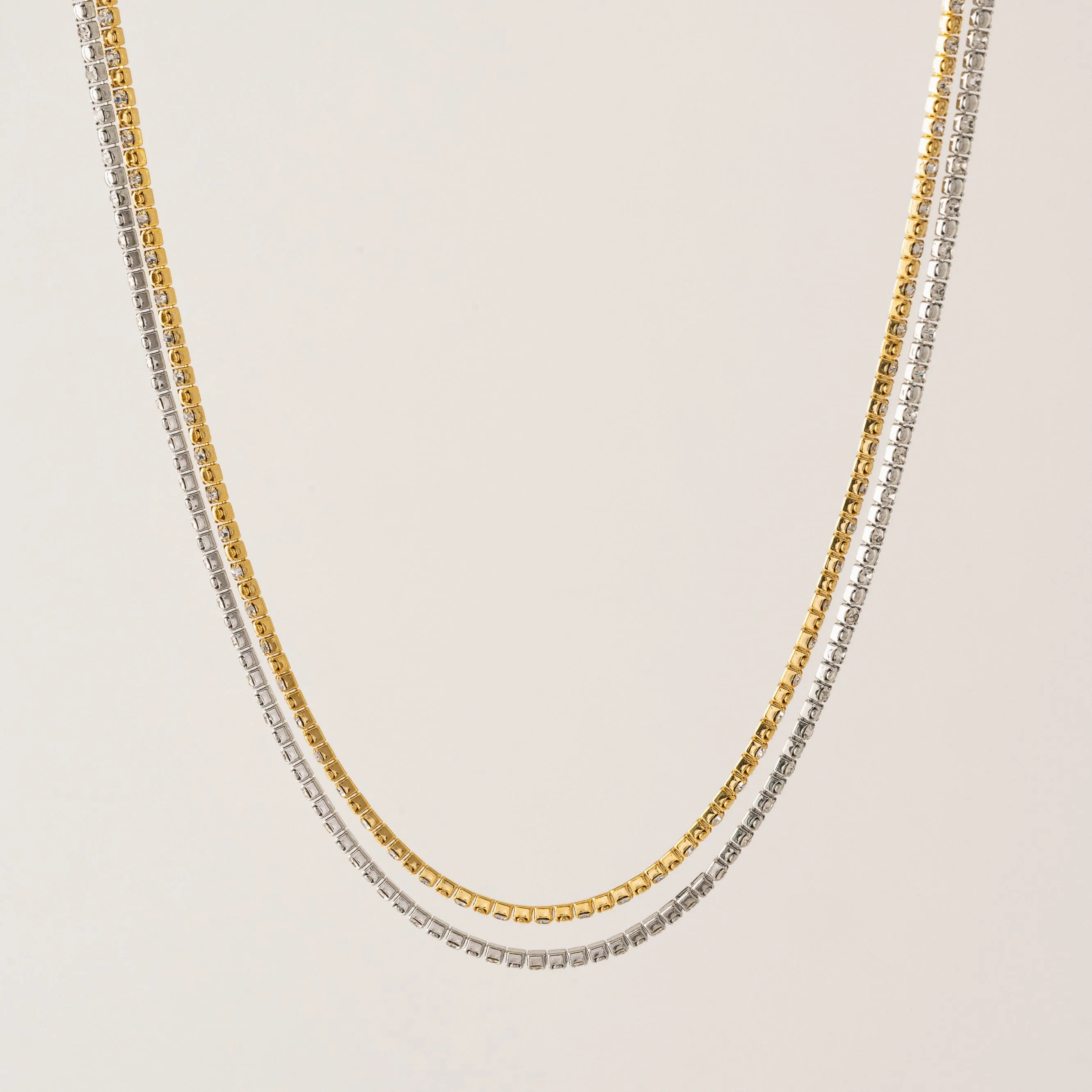 Tennis Mixed Metal Double Necklace