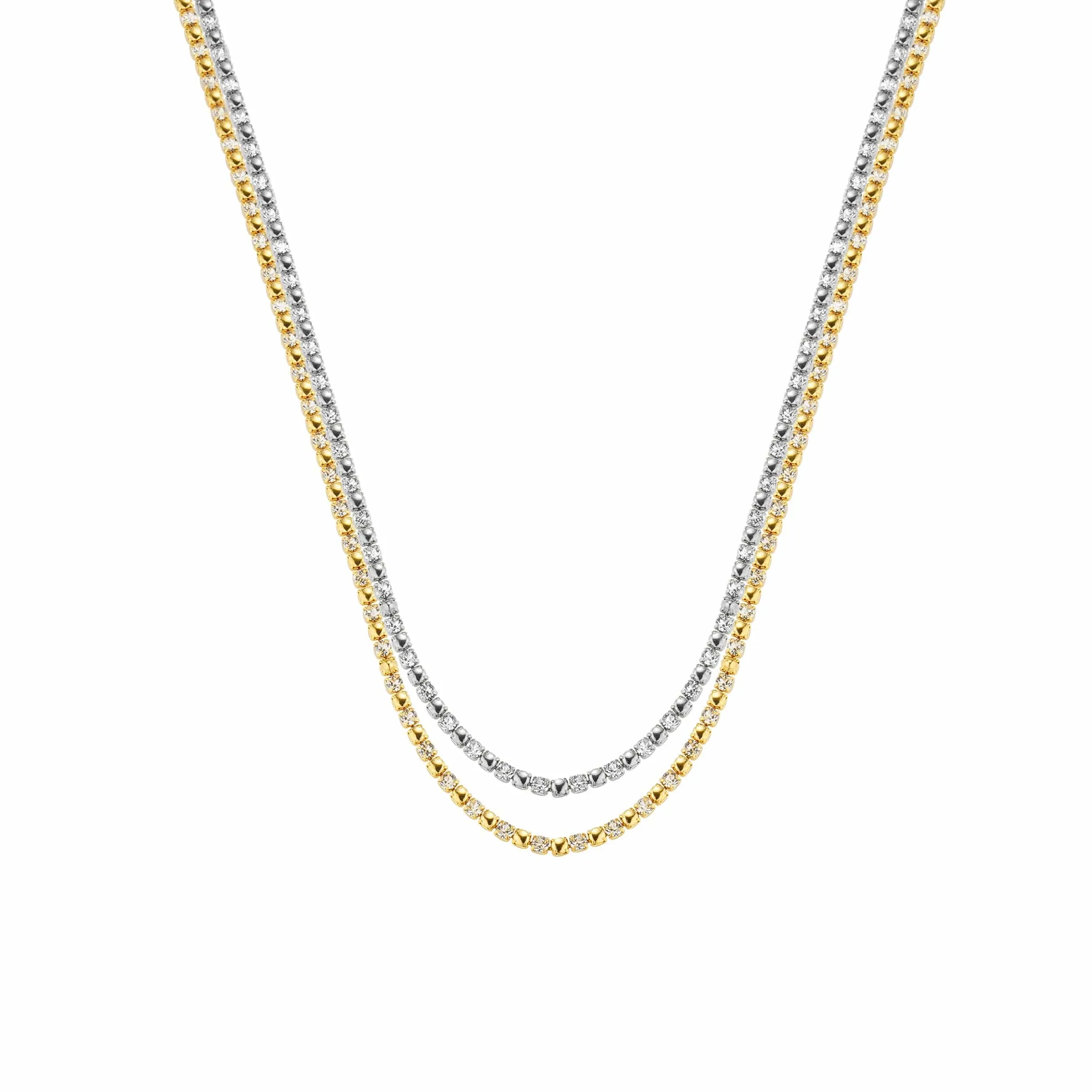 Tennis Mixed Metal Double Necklace
