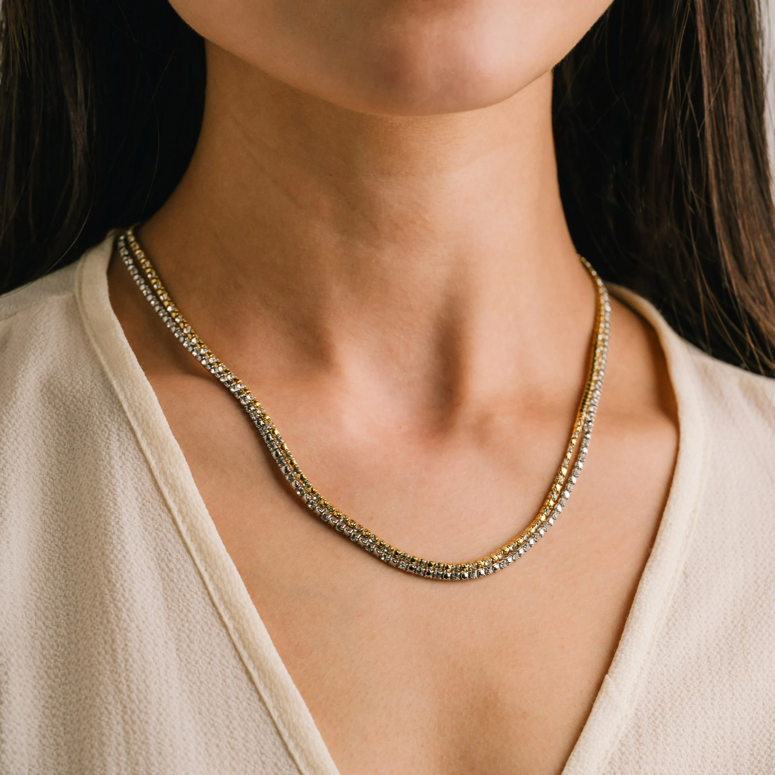 Tennis Mixed Metal Double Necklace