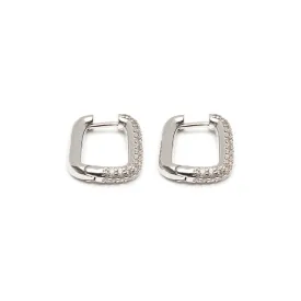 White Crystal Square Hoop Earrings