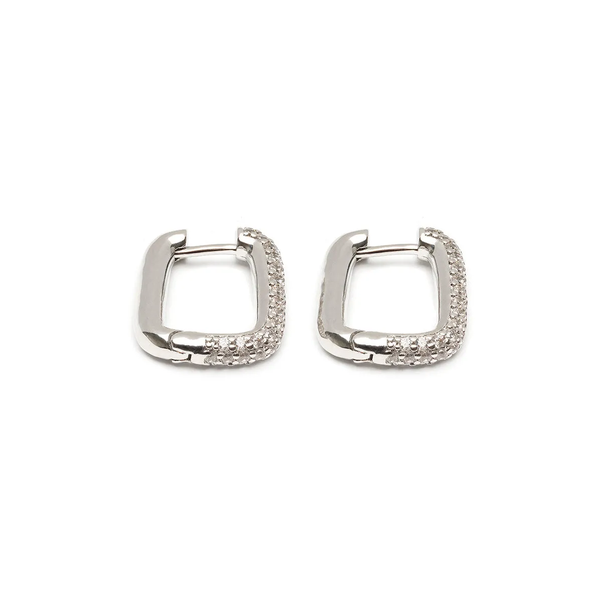 White Crystal Square Hoop Earrings