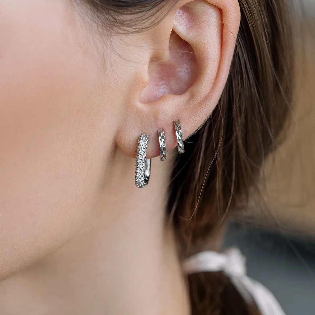 White Crystal Square Hoop Earrings