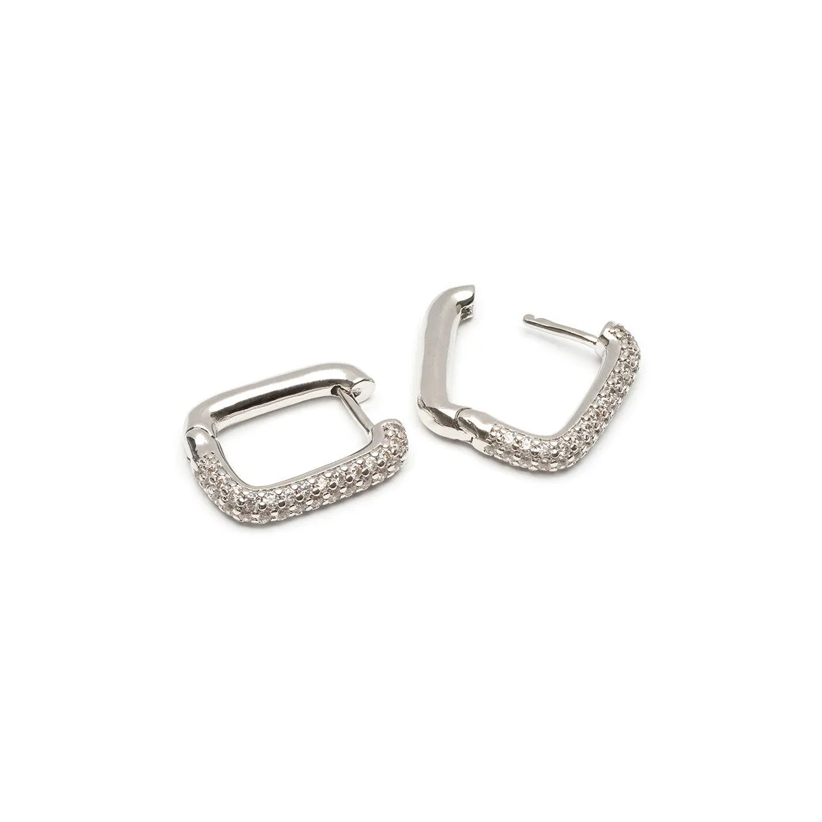 White Crystal Square Hoop Earrings