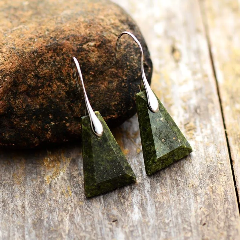 Wiluray Green Jasper Drop Earrings